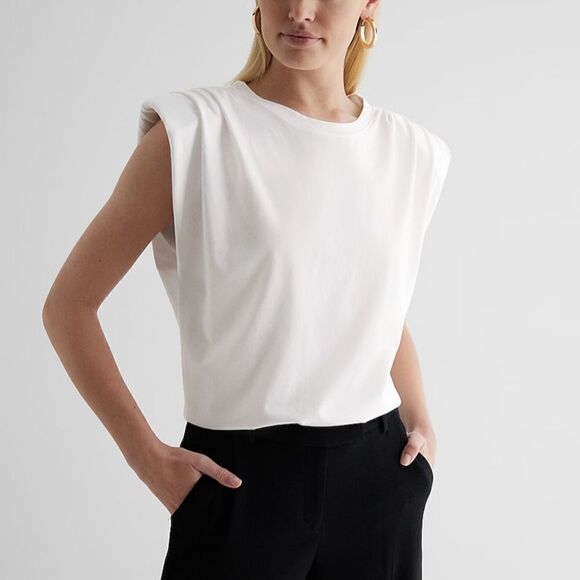 Express Green Crew Neck Shoulder Padded Muscle Tee, S - Picture 1 of 12